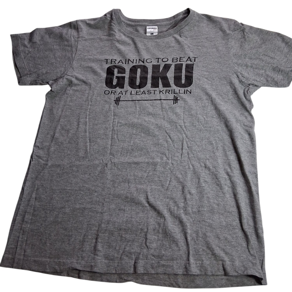 Training To Beat Goku Or At Least Krillin Gray Graphic Tee Large Juniors